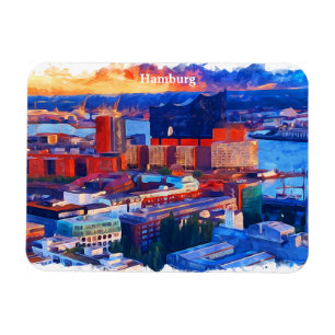 Hamburg Duitsland City Uitzicht Waterverf Magneet