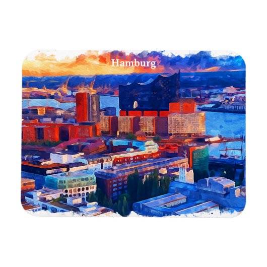 Hamburg Duitsland City Uitzicht Waterverf Magneet (Horizontaal)