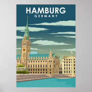 Hamburg Duitsland European City Travel Illustratio Poster