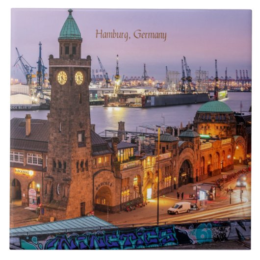 Hamburg Duitsland foto van cityscape Tegeltje (Voorkant)