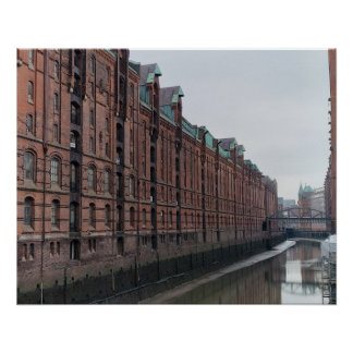 Hamburg Duitsland kanaal pakhuizen in de winter Perfect Poster