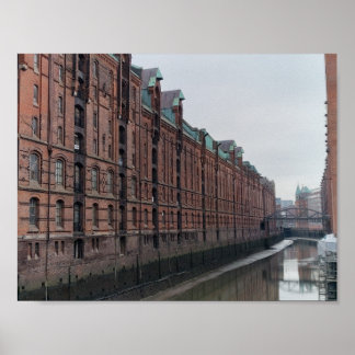 Hamburg Duitsland kanaal pakhuizen in de winter Poster