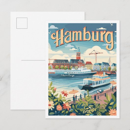 Hamburg Duitsland Kunst Vintage Reizen Illustratie Briefkaart (Voorkant / Achterkant)