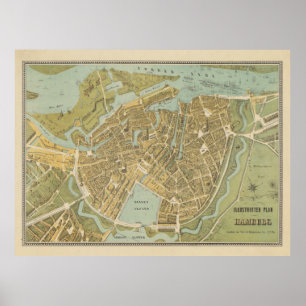  Hamburg Duitsland Map (1854) Poster