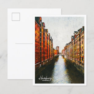 Hamburg Duitsland Olieverf Stad Landschap Briefkaart