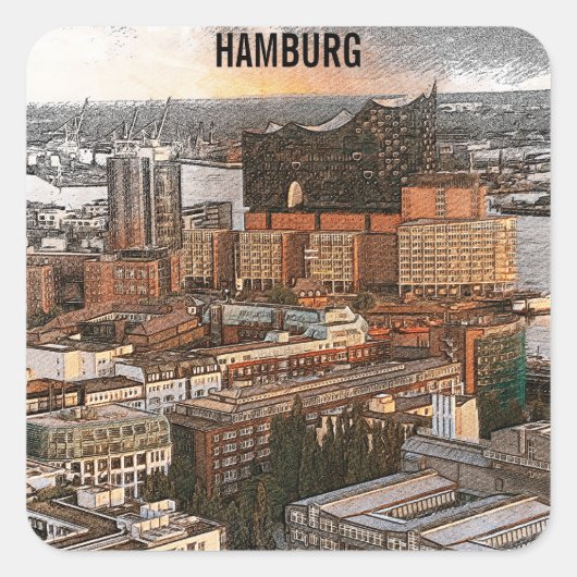 Hamburg Duitsland Panorama Uitzicht Reizen Vierkante Sticker (Voorkant)