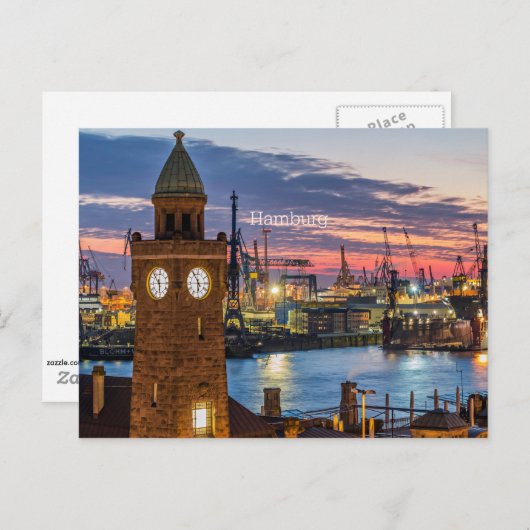 Hamburg, Duitsland panoramisch zicht bij schemerin Briefkaart (Voorkant / Achterkant)