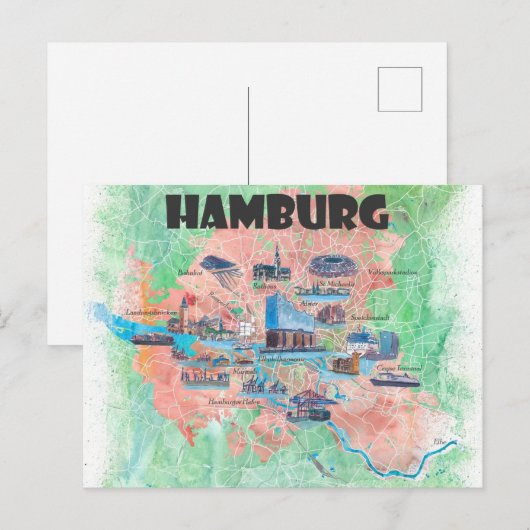 Hamburg Duitsland Reis Favoriete Kaart  (Voorkant / Achterkant)
