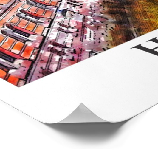 Hamburg Duitsland Reizen Waterverf Hand getekend Poster (Hoek)