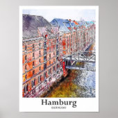 Hamburg Duitsland Reizen Waterverf Hand getekend Poster (Voorkant)