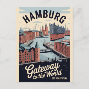 Hamburg Duitsland Retro Silhouette Stadslandschap  Briefkaart