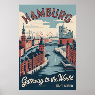 Hamburg Duitsland Retro Silhouette Stadslandschap Poster