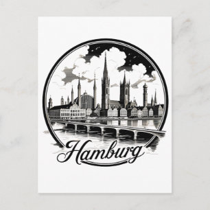 Hamburg Duitsland Silhouet – Vintage Cirkelsticker Briefkaart