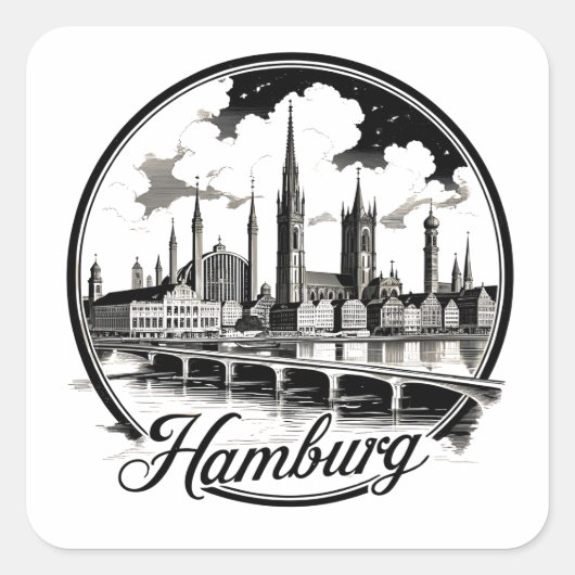 Hamburg Duitsland Silhouet – Vintage Cirkelsticker Vierkante Sticker (Voorkant)
