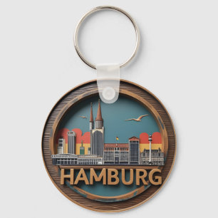 Hamburg Duitsland Silhouette – Vintage Cirkel Stad Sleutelhanger