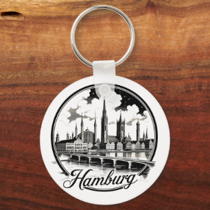 Hamburg Duitsland Silhouette – Vintage Cirkelvormi Sleutelhanger