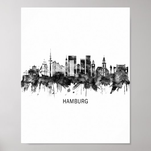 Hamburg Duitsland Skyline BW Poster (Voorkant)