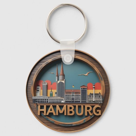 Hamburg Duitsland Skyline –  Circle Cityscape Sleutelhanger (Voorkant)