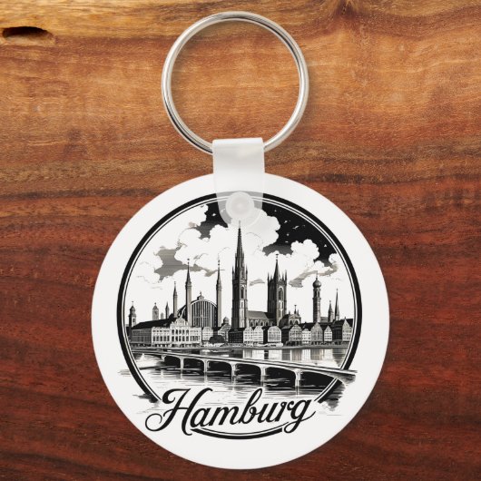 Hamburg Duitsland Skyline –  Circle Cityscape Sleutelhanger (Voorkant)