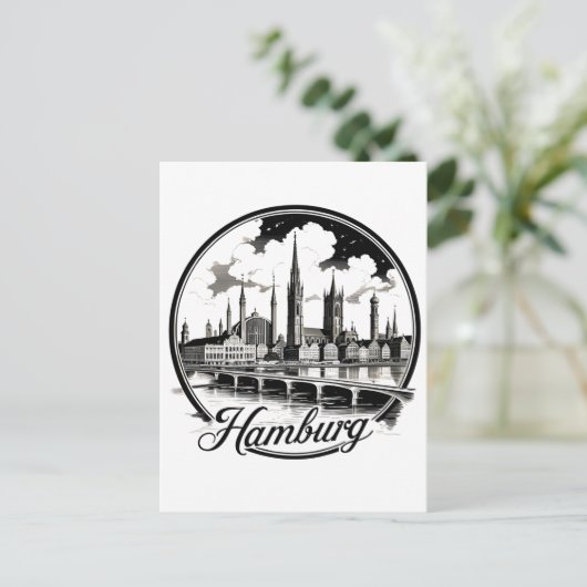 Hamburg Duitsland Skyline –  Circle Sticker Briefkaart (Staand voorkant)