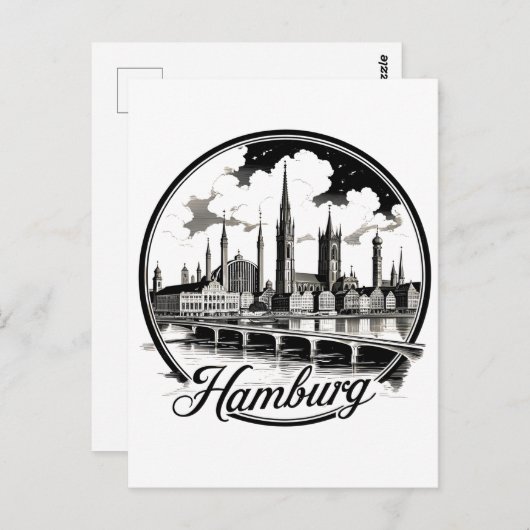 Hamburg Duitsland Skyline –  Circle Sticker Briefkaart (Voorkant / Achterkant)