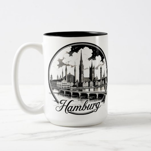 Hamburg Duitsland Skyline –  Circle Tweekleurige Koffiemok (Links)