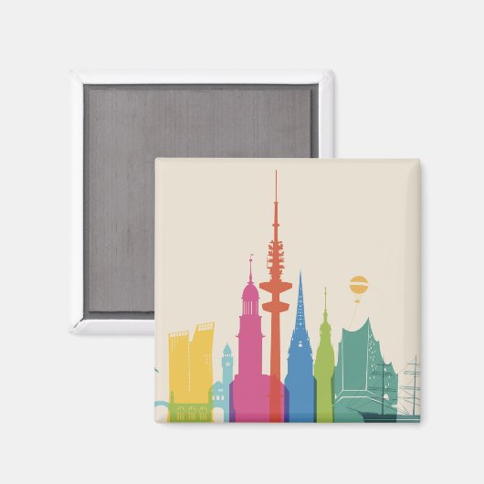 Hamburg Duitsland Skyline Magneet (Voorkant / Achterkant)