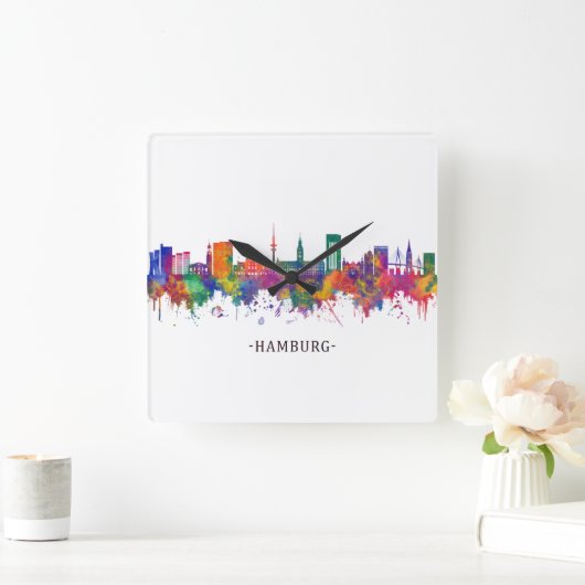 Hamburg Duitsland Skyline Vierkante Klok (Huis)
