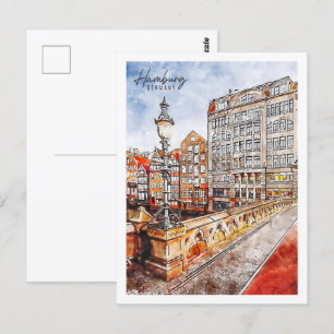 Hamburg Duitsland Travel Place Waterverf Briefkaart