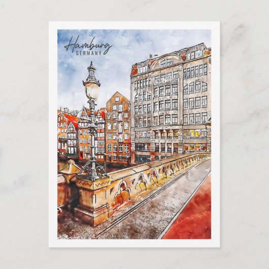 Hamburg Duitsland Travel Place Waterverf Briefkaart (Voorkant)