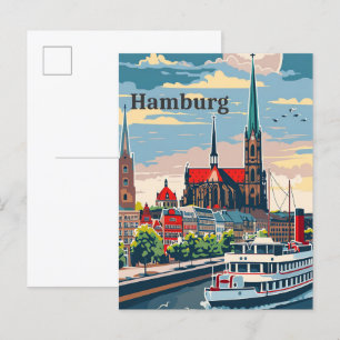 Hamburg Duitsland Vintage Retro Reizen Illustratie Briefkaart