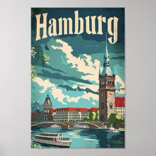 Hamburg Duitsland Vintage Retro Reizen Illustratie Poster