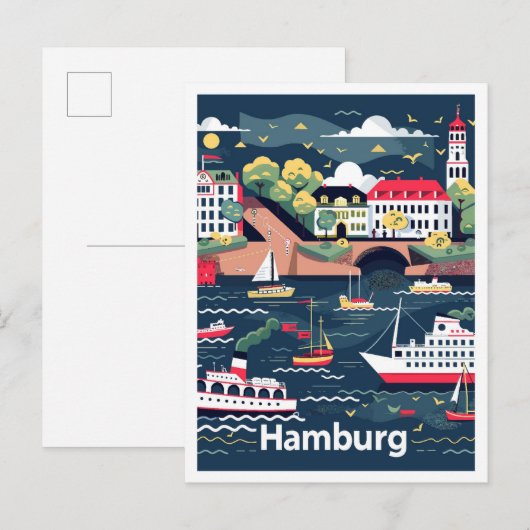 Hamburg Duitsland Vintage Travel Illustration Briefkaart (Voorkant / Achterkant)