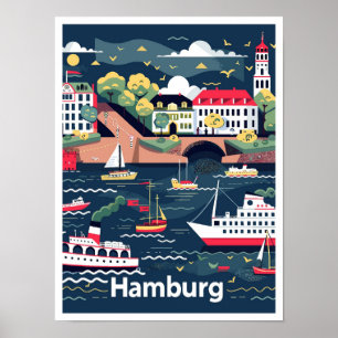 Hamburg Duitsland Vintage Travel Illustration Poster