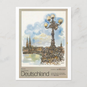  Hamburg Duitsland Waterverf Travel Poster Briefkaart