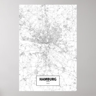 Hamburg, Duitsland (zwart op wit) Poster
