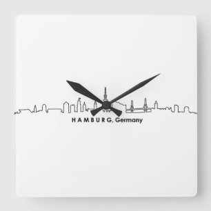 HAMBURG Elbe Germany City Skyline Silhouette Vierkante Klok