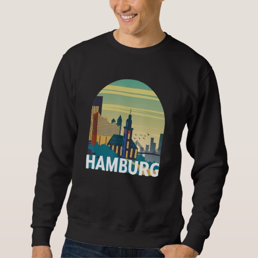 Hamburg Germany Skyline Silhouette Outline Sketch_ Trui (Voorkant)