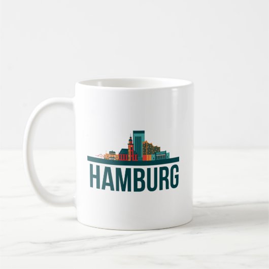 Hamburg Germany Skyline T-Shirt Koffiemok (Links)