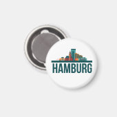 Hamburg Germany Skyline T-Shirt Magneet (Voorkant / Achterkant)