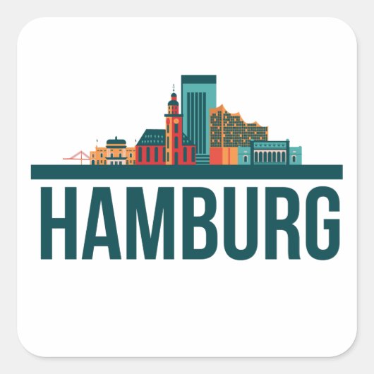 Hamburg Germany Skyline T-Shirt Vierkante Sticker (Voorkant)