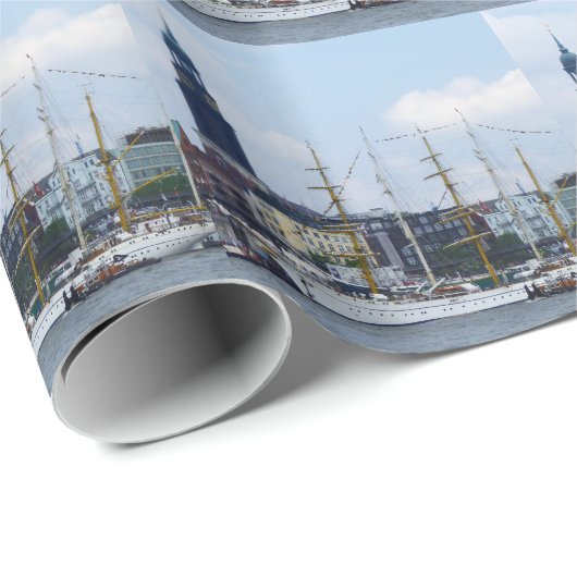 Hamburg Harbour Hafen Michel Deutschland Schiffe Cadeaupapier (Rol Hoek)