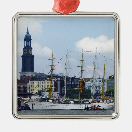 Hamburg Harbour Hafen Michel Deutschland Schiffe Metalen Ornament (Voorkant)
