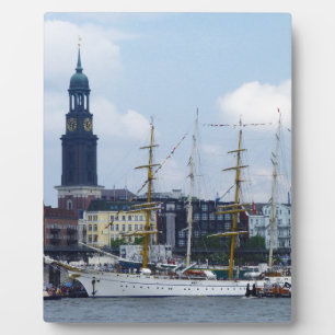 Hamburg Haven Hafen Michel Duitsland schepen Fotoplaat