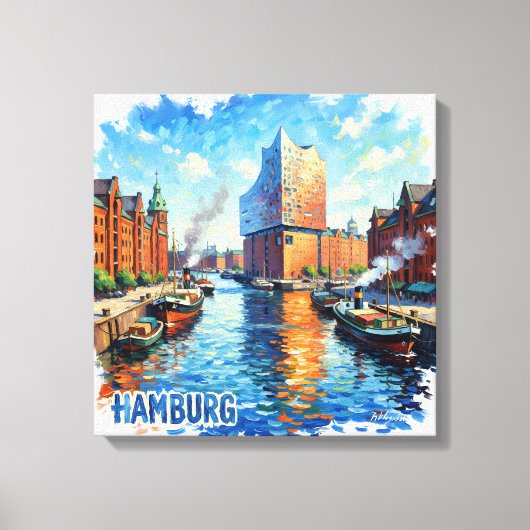 Hamburg haven lichtreflecties canvas kunst (Voorkant)