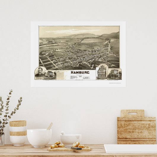 Hamburg, PA Panoramic Map - 1889 Poster (Keuken)