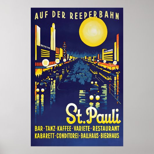 Hamburg Reeperbahn Vintage Reisposter St Pauli Poster (Voorkant)