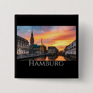Hamburg Schilderachtig Waterfront Vierkante Button 5,1 Cm