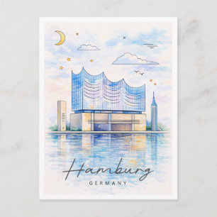 Hamburg Silhouette Waterverf Duitsland Reizen Feestdagenkaart