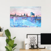 Hamburg Skyline en Elbe Philharmonic Hall in Dusk Poster (Thuiskantoor)